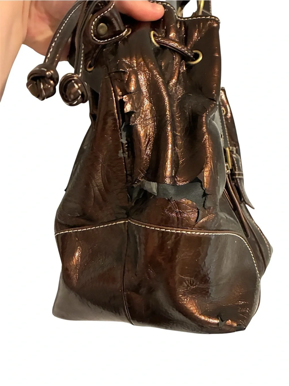 Vintage Y2K Coach Metallic Bronze Signature Drawstring Tote Shoulder Bag
